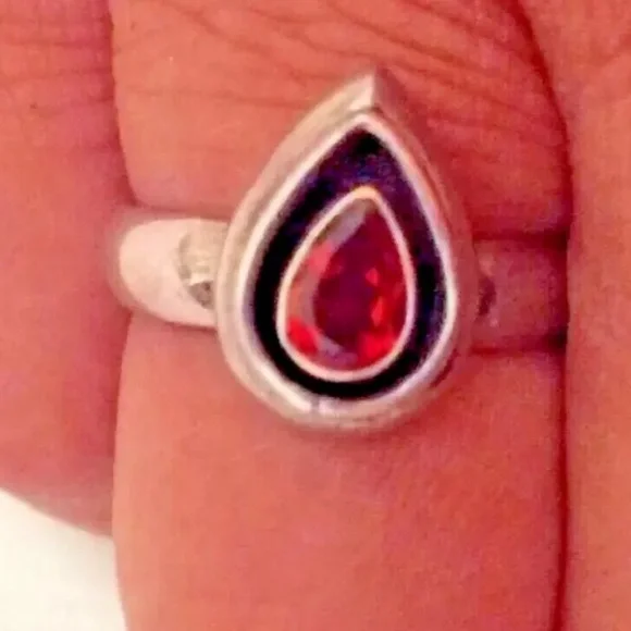 Silver Ring Garnet Stone Size 5 Adjustable 925 Silver - Picture 3 of 6